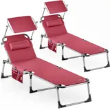 Gartenliege Malta 2er-Set Rot 210x61x35cm Alu Sonnendach