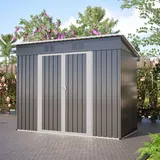 Metall-Gerätehaus 242x126x182 cm mit Pultdach & Bodenrahmen, wetterfester verzinkter Stahlschuppen für Gartengeräte, platzsparendes Gartenhaus a... - Grau