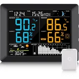Funk Wetterstation mit Thermometer Hygrometer auf 21CM Farbdisplay DCF-Funkuh...