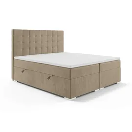 Home Affaire Bett Semla mit Matratze und Topper, in 3 Breiten (140, 160 und 180 cm), Boxspringbett mit Kopfteil, Bettkasten, Matratze (BFK/TFK) und Topper braun 142 cm x 209 cm x 119 cm