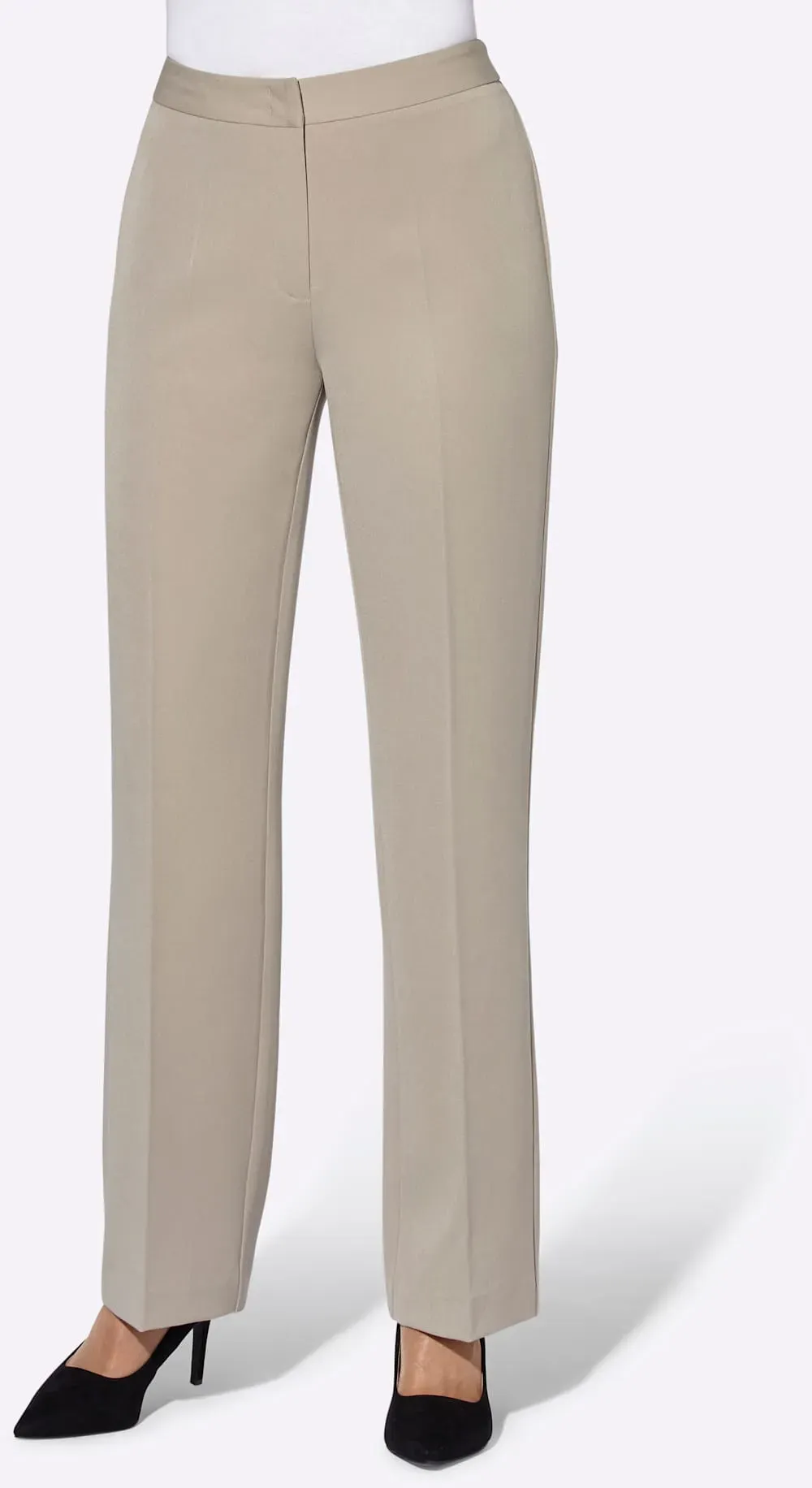 Bügelfaltenhose LADY, Damen, Gr. 19, Kurzgrößen, beige (sesam), 64% Polyester, 34% Viskose, 2% Elasthan, unifarben, lang, Hosen