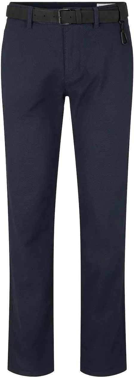 TOM TAILOR DENIM Herren Straight Chino Hose mit Gürtel, blau, Uni, Gr. 30/32