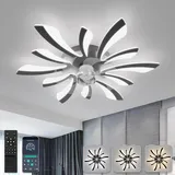 YUNLONG 78cm Deckenventilator mit Beleuchtung DC Großer Deckenlampe mit Ventilator und Fernbedienung Dimmbar Sommer/winter Deckenventilator mit Lampe Leise Moderne für Schlafzimmer Wohnzimmer,Schwarz