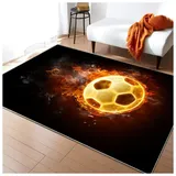 HMGAQNP Fußballplatz Spielteppich, Eisfeuer Fußball Bedruckt Großflächige Teppiche Sport rutschfest Spielteppich 3D Fußball Mit Flammen Bedruckten Teppichen Für Schlafzimmer(H,80x120cm/31x47in)