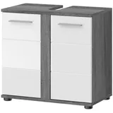 inn.furn Waschbeckenunterschrank Weiß Hochglanz Grau 60 cm 2-türig Bailey