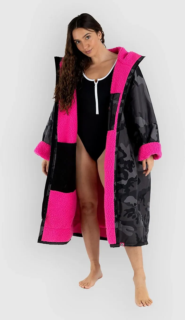 Dryrobe Advance Long Sleeve Surf Poncho black camo pink Gr. S