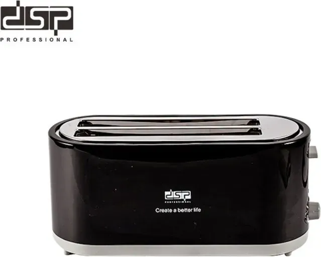 DSP 4-Scheiben-Toaster, 1400 W, 7 Bräunungsstufen, mit automatischem Auswurf, Anti-Verklemm-Funktion, Kabelaufbewahrung und rutschfester Krümelschublade, Edelstahl, für Brot, Bagels und Waffeln, Schwarz (Modell: KC2046)