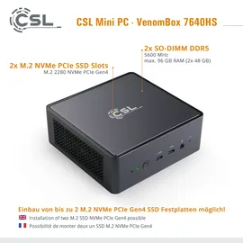 CSL Mini-PC VenomBox 7640HS 2023 96 GB RAM 2000 GB SSD Radeon 760M Windows 11 Pro