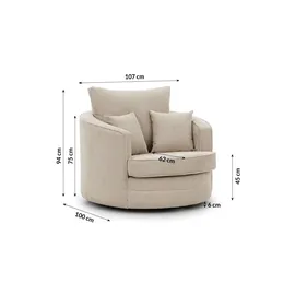 S-Style Drehsessel Ted Cord 107 x 94 x 100 cm Beige drehbar mit Kissen