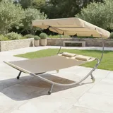 Doppelliege Gartenliege Relaxliege Freizeitliege Palma Beige mit Sonnendach