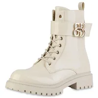 VAN HILL Damen Schnürstiefeletten in Beige Lack