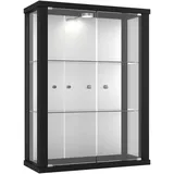 VR-Wohnideen K-Möbel Hängevitrine in Schwarz (80x60x25 cm) mit 2 höhenverstellbaren Glasböden, Spiegel & LED - Modellauto Vitrine Schwarz - Vitrinenschrank Schwarz