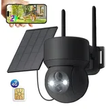 4G LTE Überwachungskamera Aussen Solar Akku 2K Kamera mit SIM Karte Kabellos IP Kamera Outdoor Ohne WLAN 355°/90° Schwenkbar mit PIR Erkennung - Schwarz