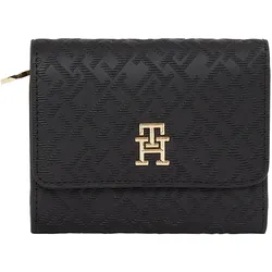 Geldbörse TOMMY HILFIGER "TH DISTINCT TRIFOLD WALLET MONO", schwarz, Lederimitat, elegant,feminin, Kleinlederwaren, Damen Geldbeutel, Portemonai mit edlem TH-Logo