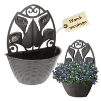 GarPet Wandblumentopf Rattan Optik Ø 30 x 20 cm Anthrazit