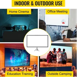 Vevor 16:9 Beamer Leinwand Stativ 4K HD Rolloleinwand Präsentationswand 178x100cm Projektor Bildschirm Standfuß 200-250cm höhenverstellbar ideal für Heimkino Tagungsraum Hochzeiten