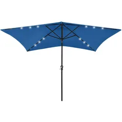 Sonnenschirm mit LEDs und Stahl-Mast Azurblau 2x3 m