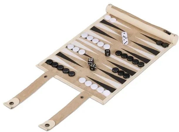 Relaxdays Backgammon zum Aufrollen Beige,Weiß,Schwarz