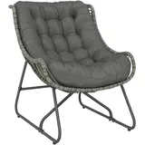 Rattansessel Mit Kissen Bänder, Gepolsterter Outdoor Sessel Aus Polyrattan, Korbsessel Bis 120kg
