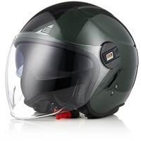 ORIGINE Motorradhelm Jethelm Roller Helm Scooter Helm Chopper Helm Moped Mofa Helm mit Doppelvisier ECE Zertifizierung (Next Black Army Green,S)