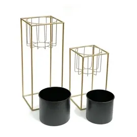 DanDiBo Ambiente Blumenhocker 2er Set 96035  Eckig 60 x 30 cm Gold Schwarz