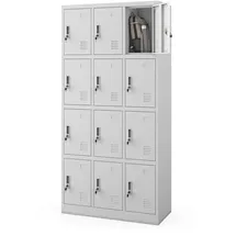 Jan Nowak Wertfachschrank 3B4A Fächerschrank Schließfachschrank mit 12 Fächern Metallspind Umkleideschrank Stahlblech Pulverbeschichtung Farbwahl 185 cm x 90 cm x 40 cm (H x B x T) (Grau)