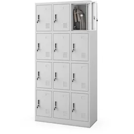 Jan Nowak Wertfachschrank 3B4A Fächerschrank Schließfachschrank mit 12 Fächern Metallspind Umkleideschrank Stahlblech Pulverbeschichtung Farbwahl 185 cm x 90 cm x 40 cm (H x B x T) (Grau)