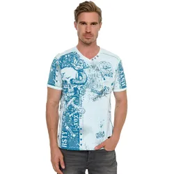 T-Shirt RUSTY NEAL "Rusty Neal T-Shirt", Herren, Gr. S, blau (hellblau), 100% Baumwolle, bedruckt, normal, Rundhals, Kurzarm, Shirts, mit coolem Allover-Print