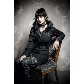 Gothicana by EMP Damen schwarze Winterjacke mit Kunstfellkragen und dekorativen Nieten M - M