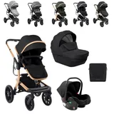 KIKKABOO Kombikinderwagen Irene 3 in 1 Babywanne Autositz Adapter Wickeltasche schwarz uni