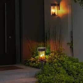 GLOBO 2er Set LED Solarleuchte, Feuer-Effekt, rostfarben, 3in1, 12 cm,