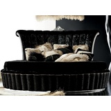 Casa Padrino Luxus Barock Rundbett Schwarz / Silber - Rundes Barock Bett mit Matratze - Prunkvolle Barock Schlafzimmer & Hotel Möbel - Erstklassische Qualität - Made in Italy