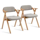 MODFU Klappstuhl Set 2er mit Armlehnen Grau 79x60x53 cm gepolstert stapelbar aus Buchenholz mit abnehmbarem Bezug rutschfest
