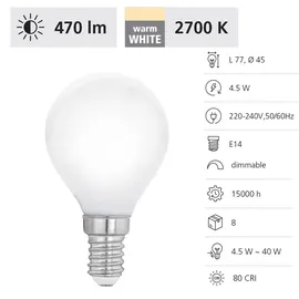 EGLO 110049 LED E14 Leuchtmittel 1x4,5W Ø45mm warmweiss dimmbar