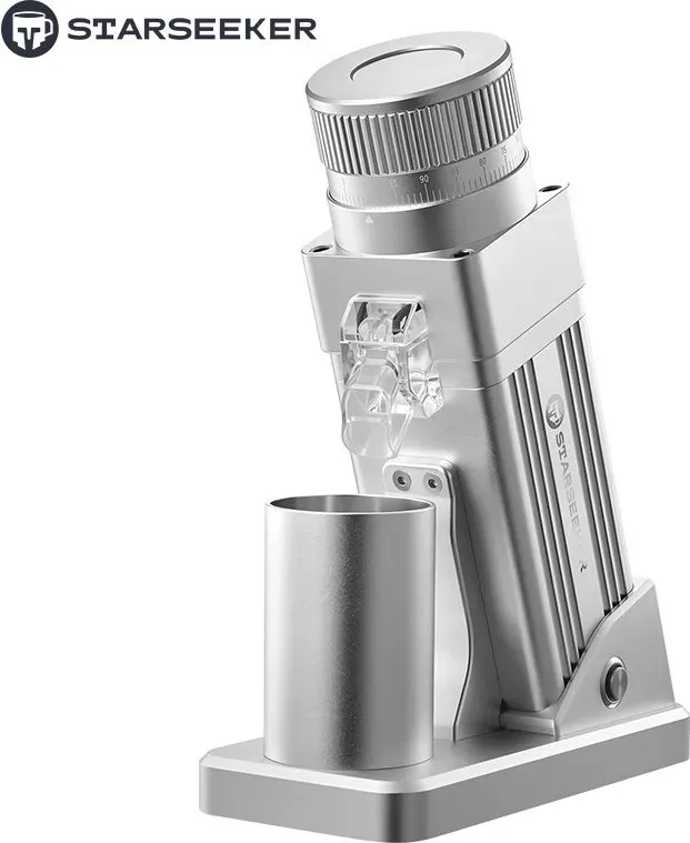 STARSEEKER E55 Pro Elektrische Kaffeemühle, 55 mm Titanlegierung-Kegelmahlwerk, 72 W Wechselstrommotor, silber, professionelle Espresso-Mühle mit stufenloser Einstellung und Anti-Staub-Technologie, geeignet für Haushalt und Café