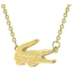 Kette mit Anhänger LACOSTE "Schmuck Edelstahl Halsschmuck Halskette Ankerkette CROCODILE", gold (gelbgoldfarben), Halsketten, Damen, Edelstahl, L: 46cm
