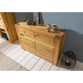 MASSIVMOEBEL24.DE Sideboard 123 x 85 x 40 cm Wildeiche geölt / Beige