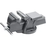 Meister Schraubstock - Feststehend - 100 mm Spannweite - Hochwertige Stahlbacken - Sicheres Fixieren von Werkstücken / Tischschraubstock mit Schutzbacken / Massiver Schraubstock aus Grauguss / 5133500