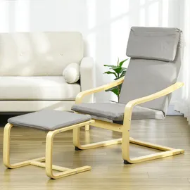 Homcom Relaxsessel Polyester 66,5 x 80 x 99 cm Hellgrau mit Hocker