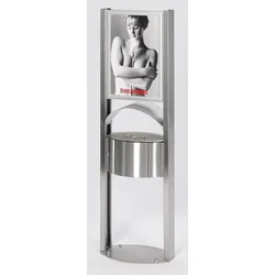 PROREGAL Robuster Standascher mit Schutzdach & Werbefläche für den Aussenbereich | 15 Liter, HxBxT 180x58x35cm | Edelstahl | Ascher Aschenbecher