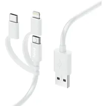 Hama 3in1 Multi-Ladekabel, USB-A - Micro-USB, USB-C und Lightning, 1,0 m, Weiß