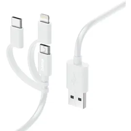 Hama 3in1 Multi-Ladekabel, USB-A - Micro-USB, USB-C und Lightning, 1,0 m, Weiß