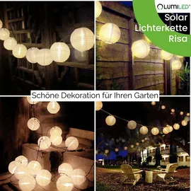 Lumiled Solar außen 20x LEDs 7,6 M Solarlichterkette Außenleuchte Kugel IP44 Warmweiß 3000K blinkend Ostern Laternen Solar...