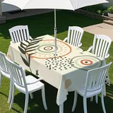 Odot Regenschirm Tischdecke Outdoor, Außenbereich Wasserdicht Rechteckige Tischtuch mit Sonnenschirm Loch und Reißverschluss für Terrasse, Garten, Party,Patio, Pflanze Kunst (Kreis,213x152cm)