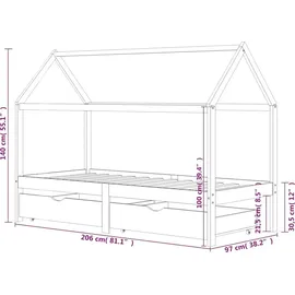 vidaXL Kinderbett mit Schubladen Dunkelgrau 90 x 200 cm Kiefer massiv grau
