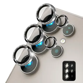 NALIA Focus.Pro CLX für Samsung Galaxy S25 Ultra Glas, Reflexionsfreier Kameraschutz, Einzeln Klare Kameraglas Ringe mit Farbrand, Kratzfester Linsenschutz für Rück-Kamera, 5 Stück, Farbe:Titan Grau