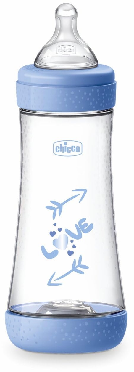 Chicco PERFECT 5 Anticolic Flasche 300 ml, Fast Flow Flasche 4 Monate + mit weichem Silikonsauger, Biofunktionelle Flasche mit Intui-flow System 300 ml, Blau