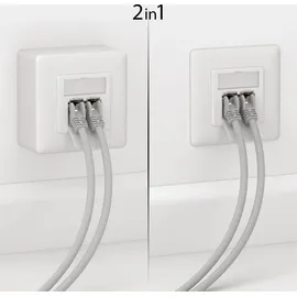 deleyCON 1x CAT6 Universal Netzwerkdose - 2x RJ45 Port - Geschirmt - Aufputz oder Unterputz - 1 Gigabit Ethernet Netzwerk - EIA/TIA 568A&B - Weiß