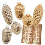 Krebs Glas Lauscha Silber/Gold 6-10cm Zapfen/Eichel/Walnuss-Sortiment Mercury-Glas, 9-fach, mundgeblasen, handdekoriert