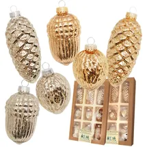 Krebs Glas Lauscha Silber/Gold 6-10cm Zapfen/Eichel/Walnuss-Sortiment Mercury-Glas, 9-fach, mundgeblasen, handdekoriert